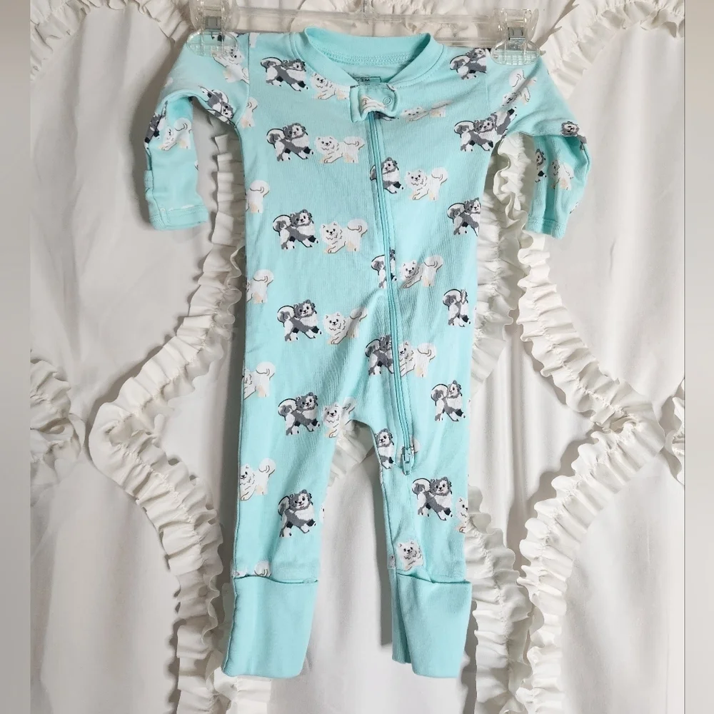 Monica+Andy Paris Hilton Cotton long sleeve Zip bodysuit Dog Print 0-3mo